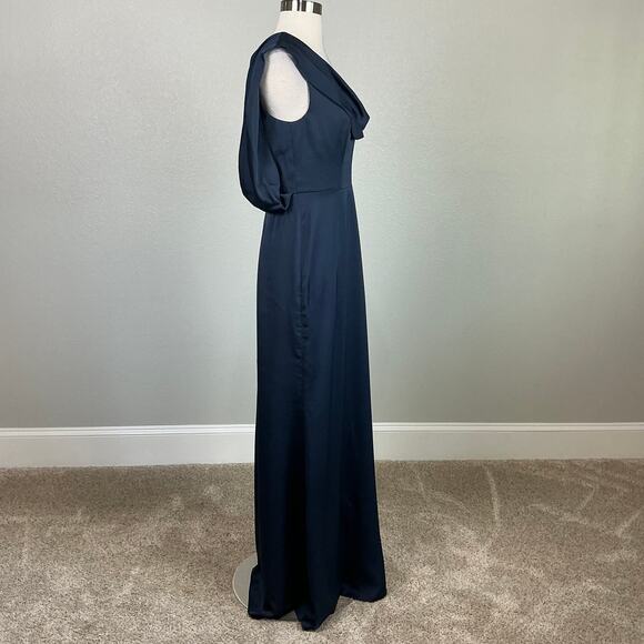 One Shoulder Backless Long Evening Gown Blue Size 6 Formal Dress by AQUA - Picture 4 of 11